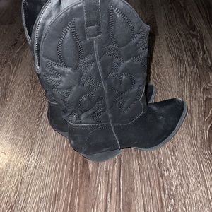 R.B.L.S Black Faux Leather Cowboy Boots